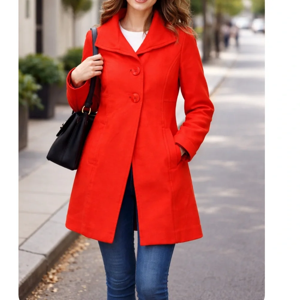 Anthropologie Tailored Chic‎ Vibrant Orange  Trench Coat